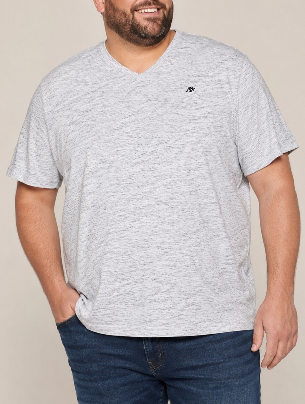 Aeropostale Men V-Neck T-Shirt Heathered Gray Size 3XL Casual Basic Everyday